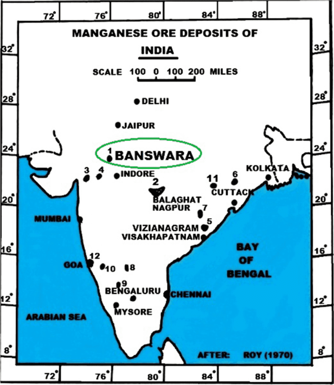 Distribution of iron ore and manganese found in India