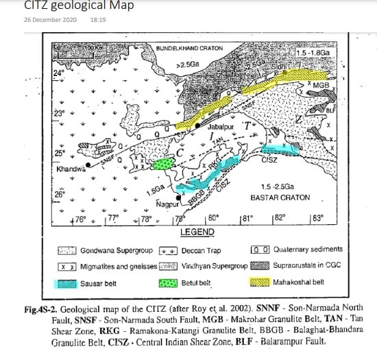 geological map of the Central Indian Tectonic Zone (CITZ)