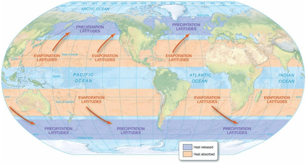 Chapter 5 Water and Seawater Atmospheric transport of surplus heat from low
latitudes into heat-deficient high latitudes.