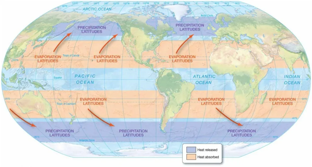 Chapter 5 Water and Seawater Atmospheric transport of surplus heat from low
latitudes into heat-deficient high latitudes.