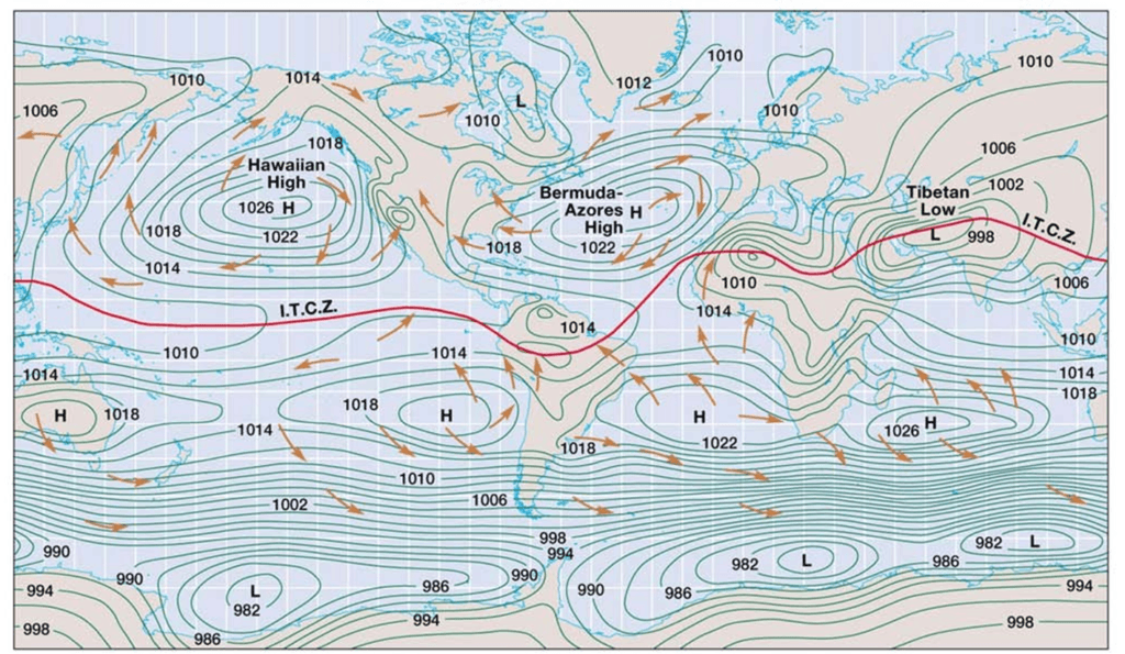 Wind and Pressure Distribution on the Earth Surface for GSI, GG Gate, and CSIR Earth Science NET Exam Mean Sea level pressure in July