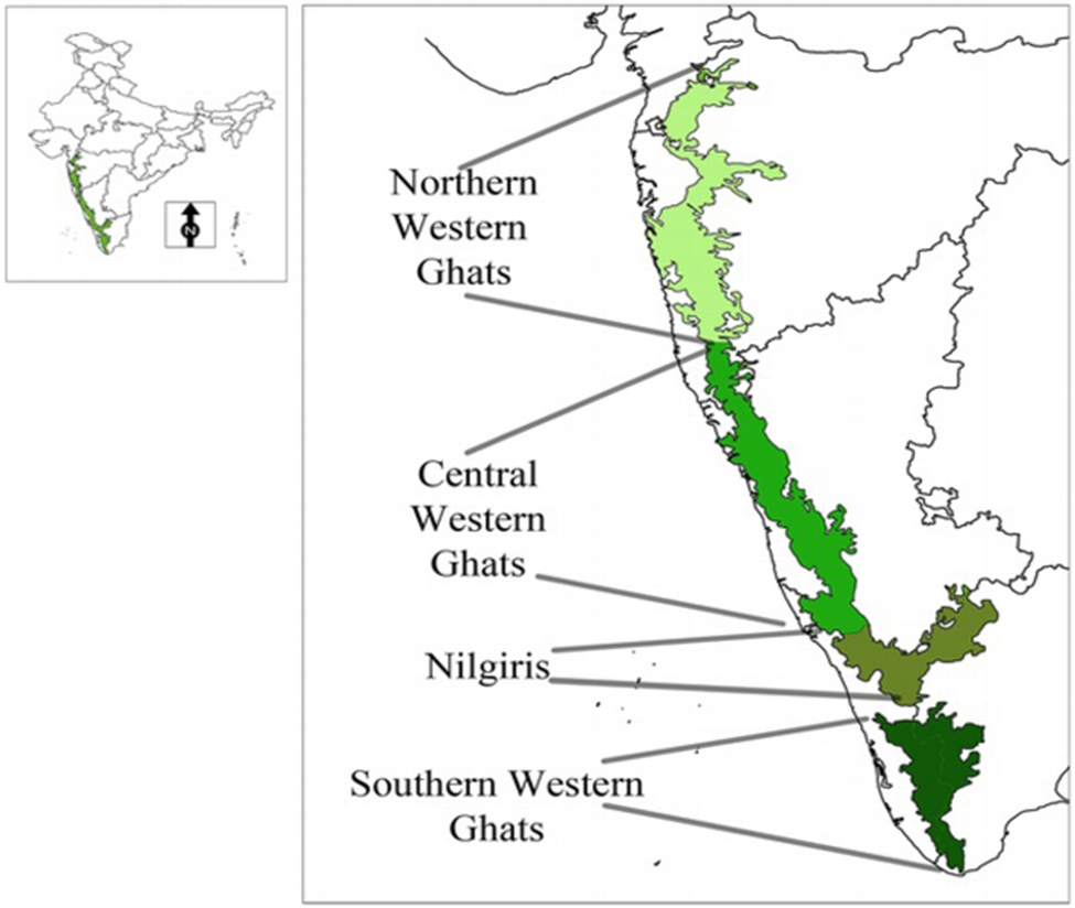 पश्चिमी घाट कहाँ स्थित है?
