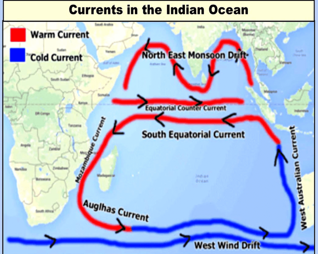महासागरीय धाराएँ (Ocean Currents) हिंद महासागर की जलधाराएँ (The Currents of Indian Ocean)