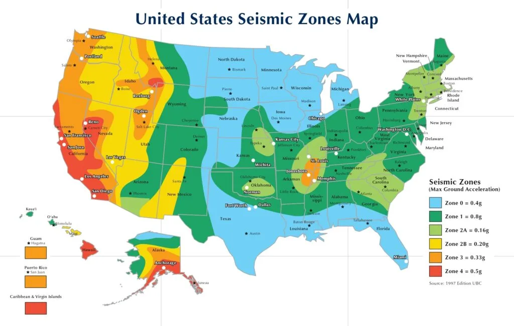 Map Showing Earthquake map of United States  