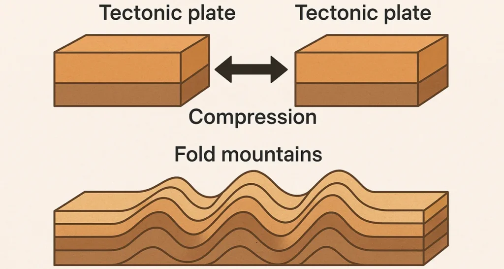Types of Mountains: Formation, Classification & Examples Diagram showing fold mountain formation through tectonic plate collision and compression