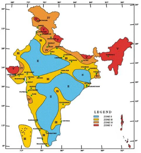 Map Showing Seismic Zones of India