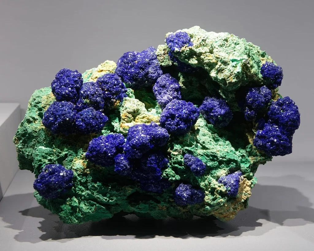 1 Introduction 1.4 Malachite (green) and azurite (blue) from Morenci, Arizona. Both minerals are hydrated copper carbonates.