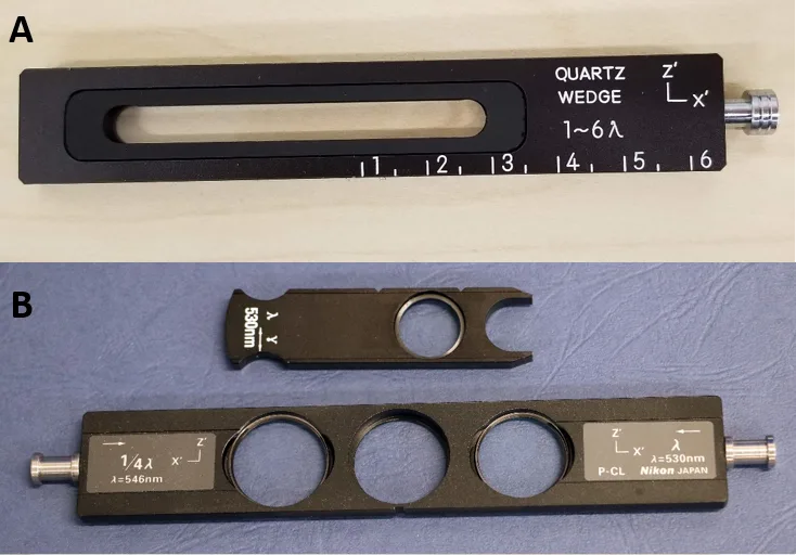 5 Optical Mineralogy A quartz wedge (A) and two examples of accessory plates (B)