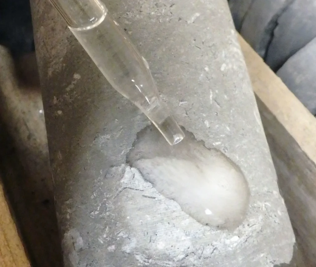 3 Mineral Properties Hydrochloric acid effervescing on calcite