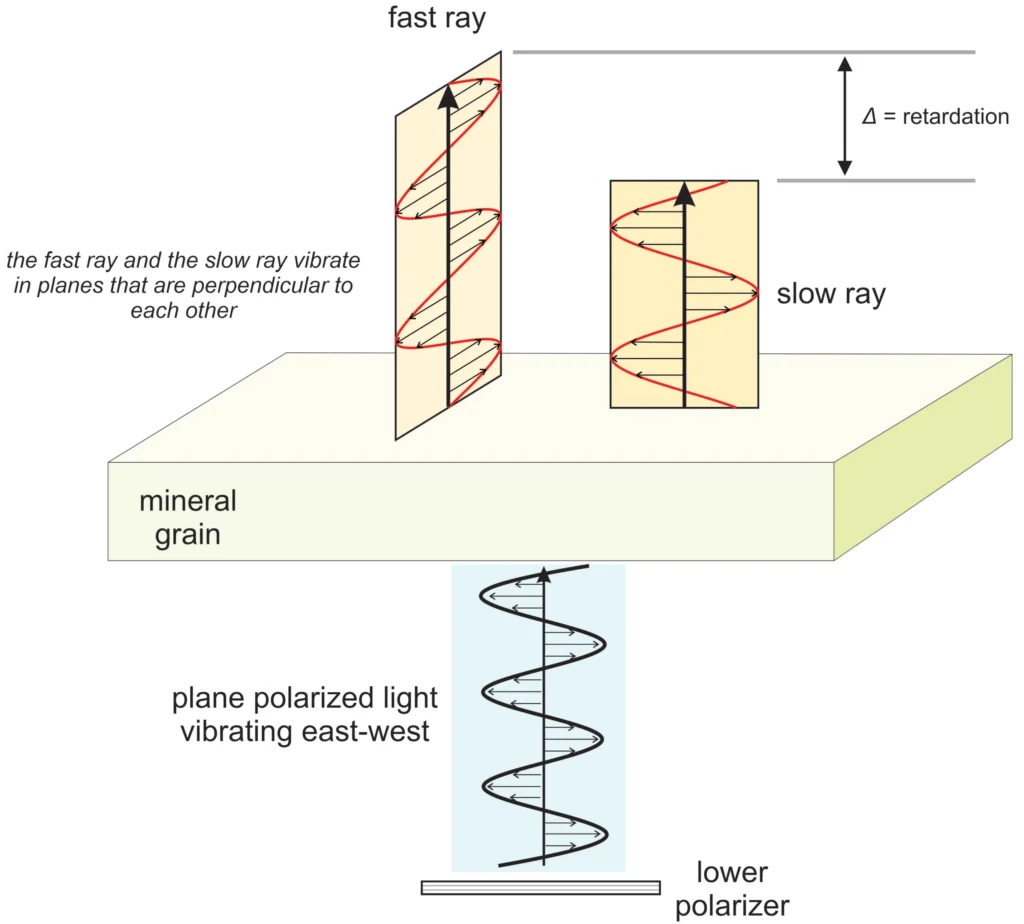 5 Optical Mineralogy Double refraction causes plane polarized light to be split into two rays vibrating at 90o to each other