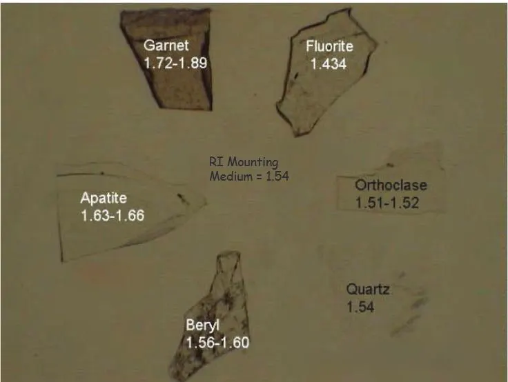 5 Optical Mineralogy View of six minerals with different refractive indices (PP light)