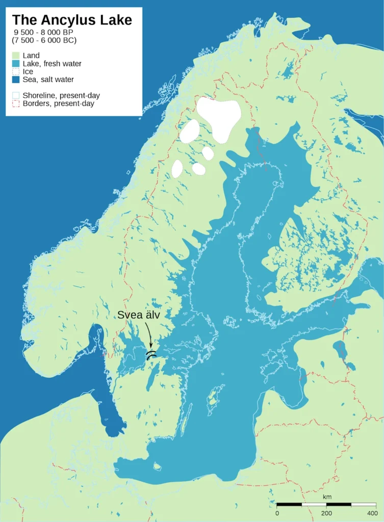 Ocean Salinity Variations: 5 Key Factors & Global Patterns Map showing the freshwater Ancylus Lake region and surrounding seas after the last ice age, illustrating historical freshwater influence on salinity levels in the Baltic Sea area