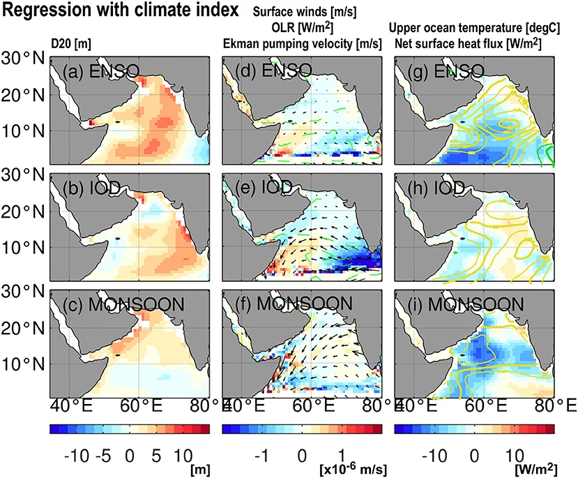 Ocean Salinity Variations: 5 Key Factors & Global Patterns Maps showing Indian Ocean climate variable regressions for ENSO, IOD, and MONSOON indices illustrating oceanographic and atmospheric influences on sea surface conditions