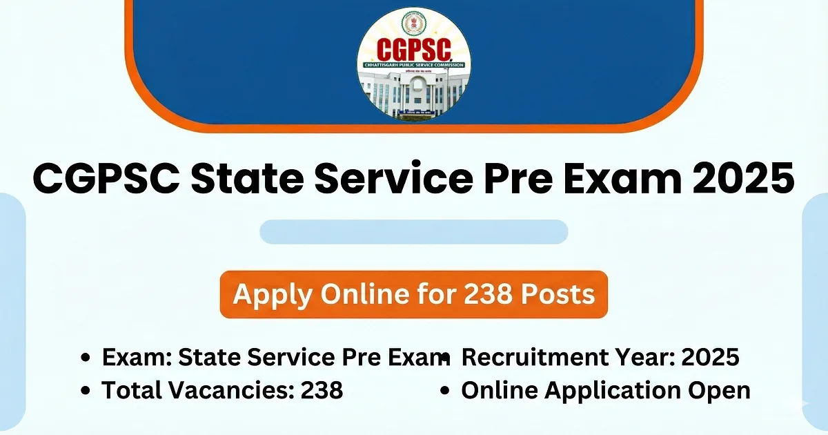 CGPSC SSE PCS Pre Recruitment 2025 : has released a notification on official website for the recruitment of State Service Examination SSE Pre Examination Post.