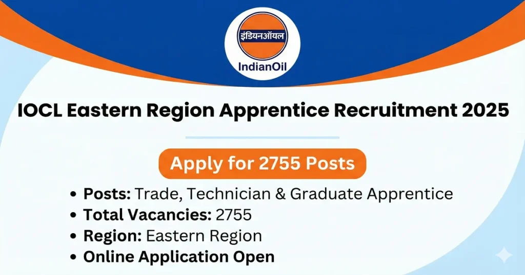 IOCL Eastern Region Apprentice Recruitment 2025 – Apply for Trade, Technician & Graduate Apprentice 2755 Posts