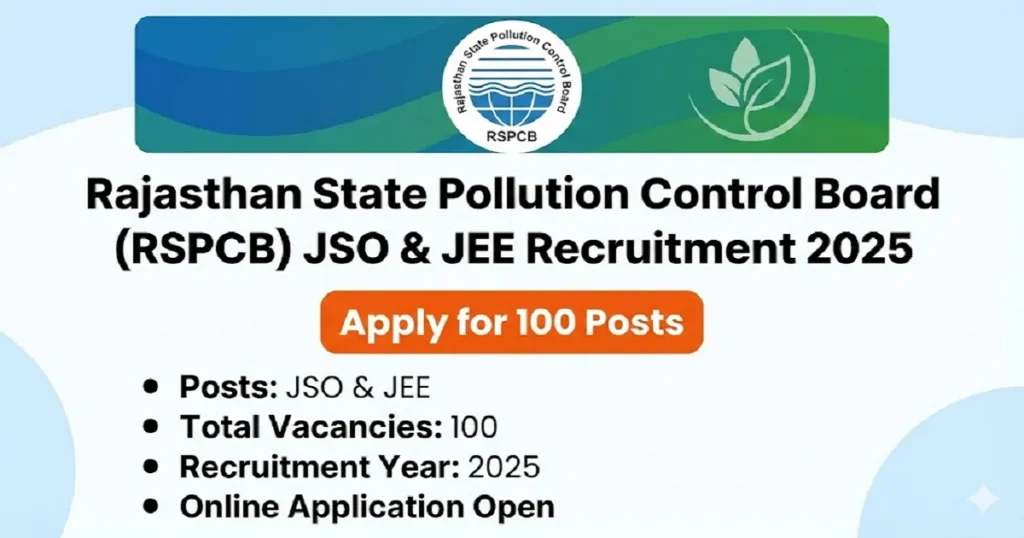 Rajasthan State Pollution Control Board (RSPCB) JSO & JEE Recruitment 2025 – Apply for 100 Posts