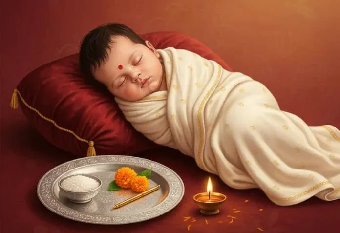 नामकरण संस्कार हिन्दू धर्म में एक महत्वपूर्ण संस्कार है, जिसमें नवजात शिशु को औपचारिक रूप से नाम दिया जाता है, आमतौर पर जन्म के दसवें या बारहवें दिन एक शुभ मुहूर्त में, जिसमें पंडित द्वारा वैदिक विधि से मंत्रोच्चार, हवन और सूर्यदर्शन के साथ बच्चे को शहद चटाया जाता है, ताकि उसका नाम उसके नक्षत्र और राशि के अनुरूप हो और उसे उज्ज्वल भविष्य मिले।