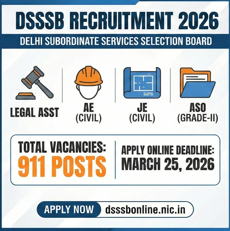 DSSSB Legal Asst, AE, JE, ASO Online Form 2026 – Start