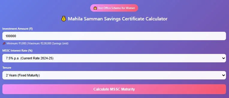 Mahila Samman Savings Certificate Calculator