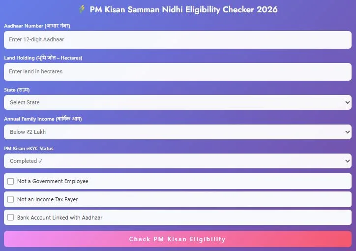 PM Kisan Samman Nidhi Eligibility Checker