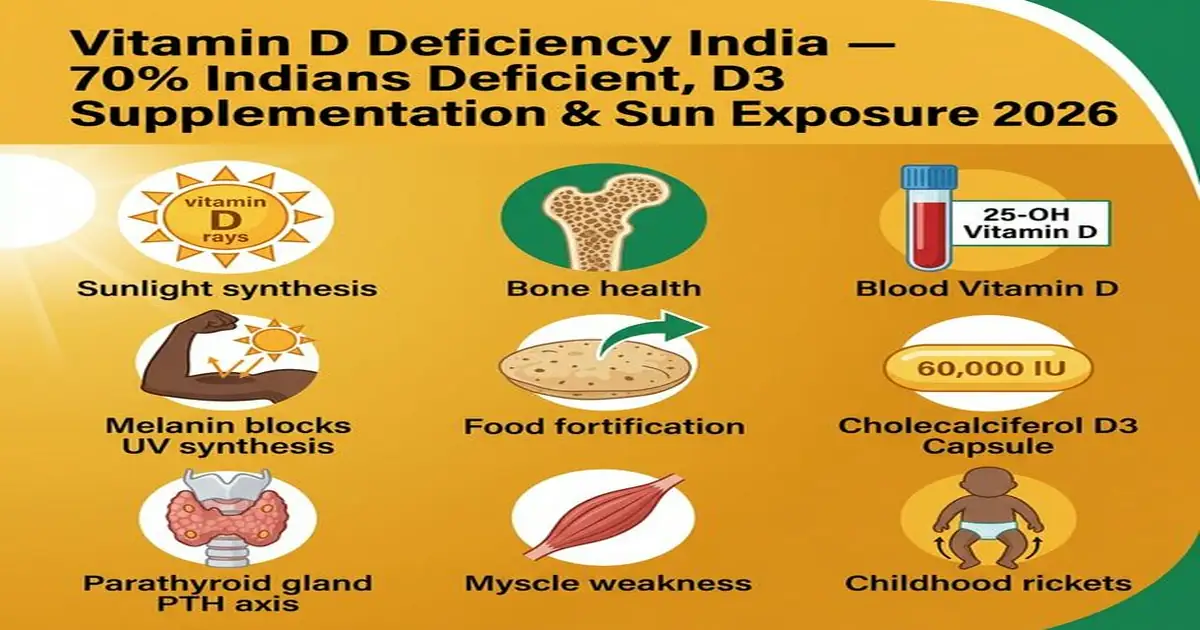 Vitamin D Deficiency India — 70% Indians Deficient D3 Supplementation Sun Exposure 2026