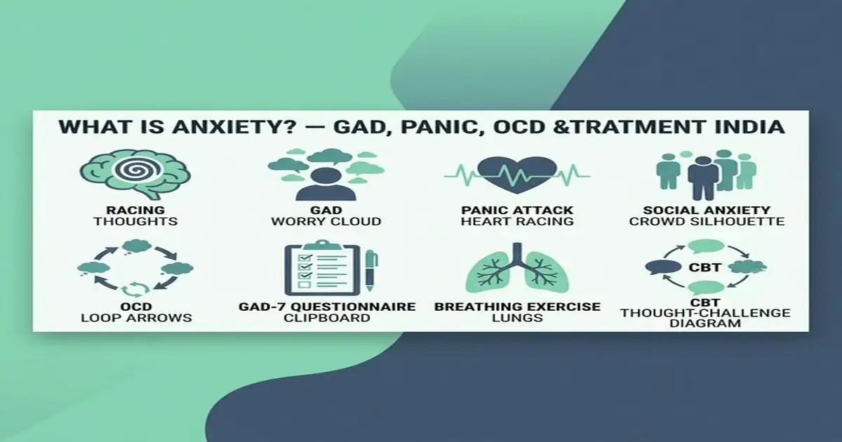What is Anxiety Disorder? — GAD, Panic, OCD, Social Anxiety — Symptoms & Treatment India What is Anxiety Disorder — GAD Panic Attack OCD Social Anxiety Symptoms and Treatment India