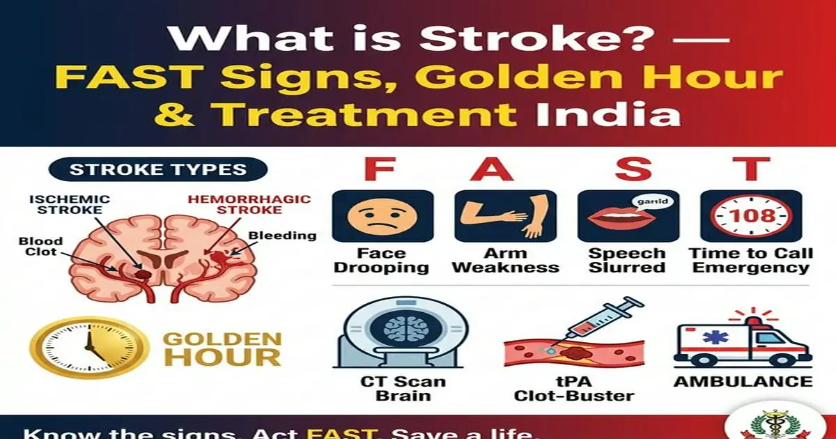 What is Stroke (Brain Attack)? — FAST Signs, Golden Hour, Thrombolysis & Treatment India What is Stroke Brain Attack — FAST Signs Golden Hour Thrombolysis and Treatment India