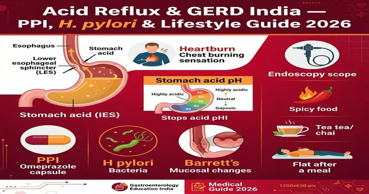Acid Reflux & GERD India — PPI Overuse, H. pylori 70% India, Barrett's Oesophagus & Lifestyle Guide Acid Reflux GERD India — PPI H pylori Barrett