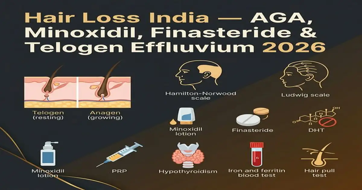 Hair Loss India — AGA, Minoxidil, Finasteride, Telogen Effluvium, PRP & Alopecia Areata Hair Loss Alopecia India — AGA Minoxidil Finasteride Telogen Effluvium PRP Treatment