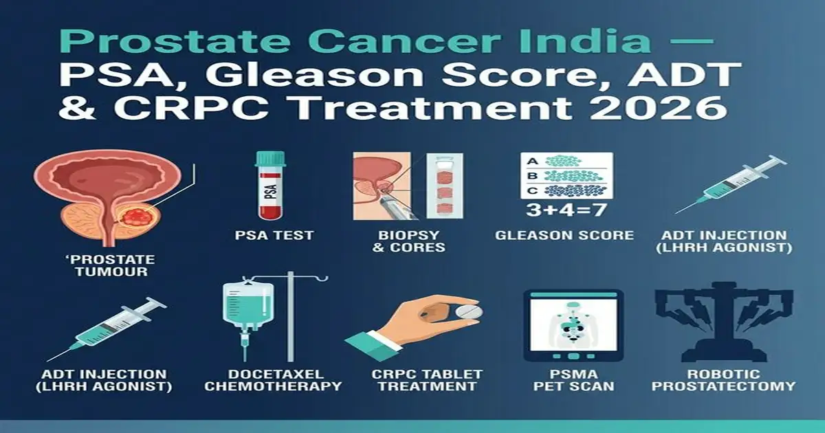 Prostate Cancer India — PSA, Gleason Score, Active Surveillance, ADT, mHSPC Combination & CRPC Treatment Prostate Cancer India — PSA Gleason Score ADT Abiraterone Enzalutamide PSMA Treatment