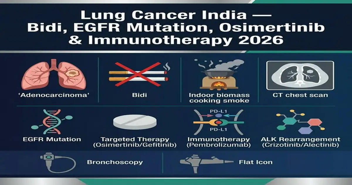 Lung Cancer India — Bidi, Indoor Air Pollution, EGFR Mutation, Osimertinib, ALK & PD-L1 Immunotherapy Lung Cancer India — Bidi EGFR Osimertinib PD-L1 Pembrolizumab ALK Treatment