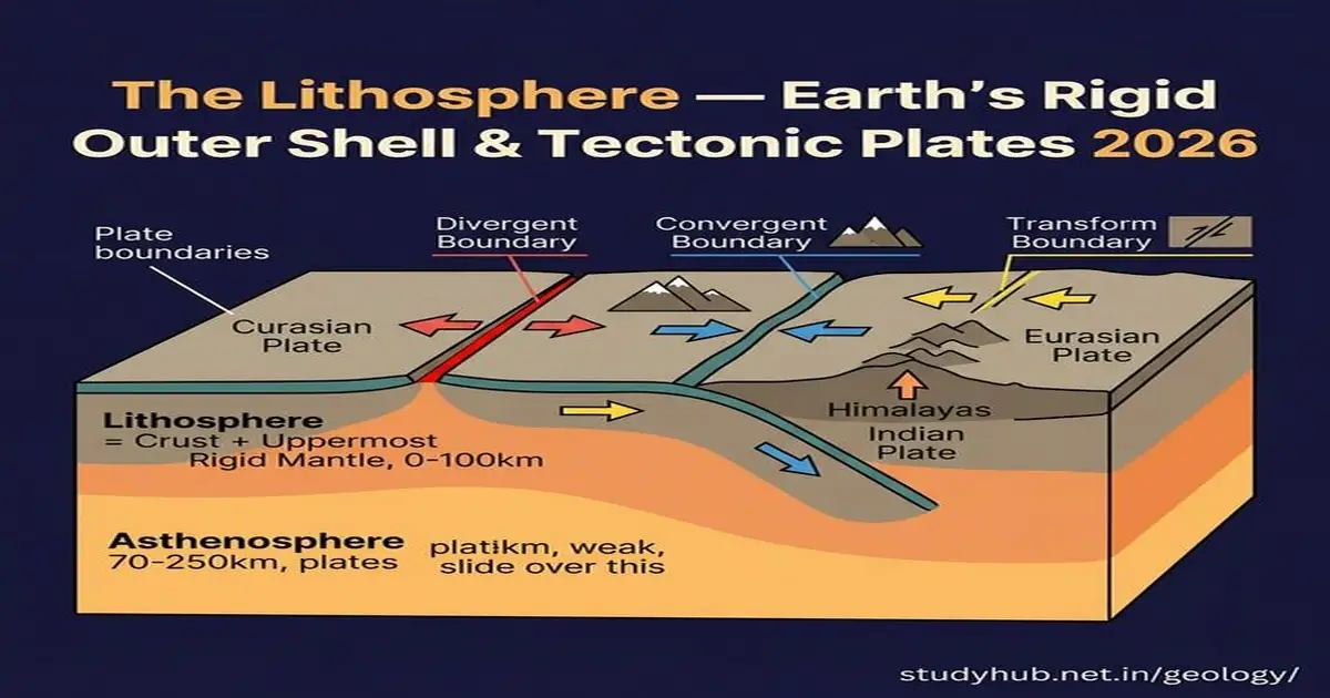 What is the Lithosphere? β Definition, Tectonic Plates & Role in Plate Tectonics 2026 Lithosphere Definition Tectonic Plates Asthenosphere Indian Plate UPSC 2026