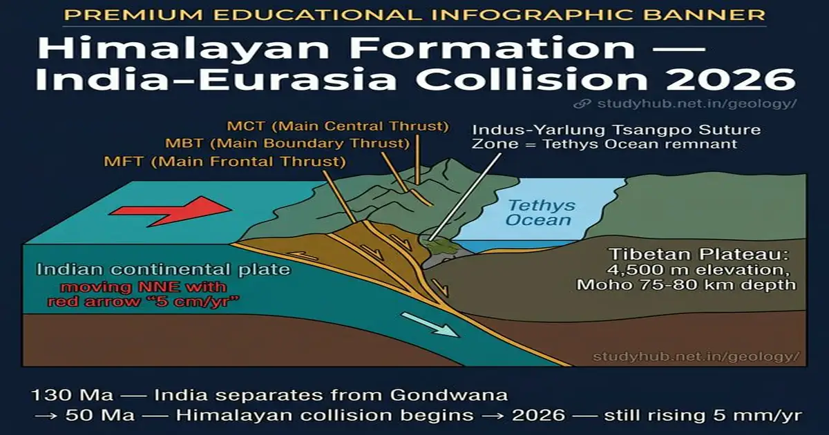 Himalayan Formation India Eurasia Collision MCT MBT MFT Tibetan Plateau UPSC 2026