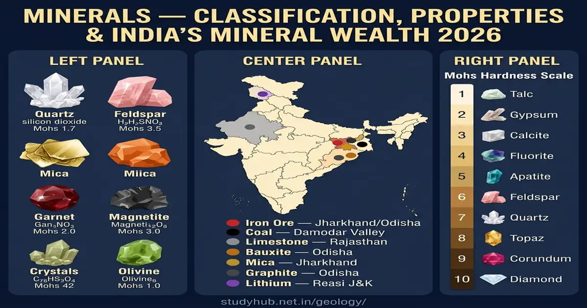 Minerals — Classification, Properties, Mohs Scale & India's Mineral Wealth 2026 Minerals Classification Properties Mohs Hardness India Mineral Wealth UPSC 2026