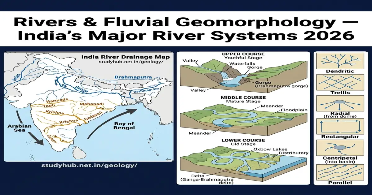 Rivers Fluvial Geomorphology India River Systems Drainage Patterns Landforms UPSC 2026