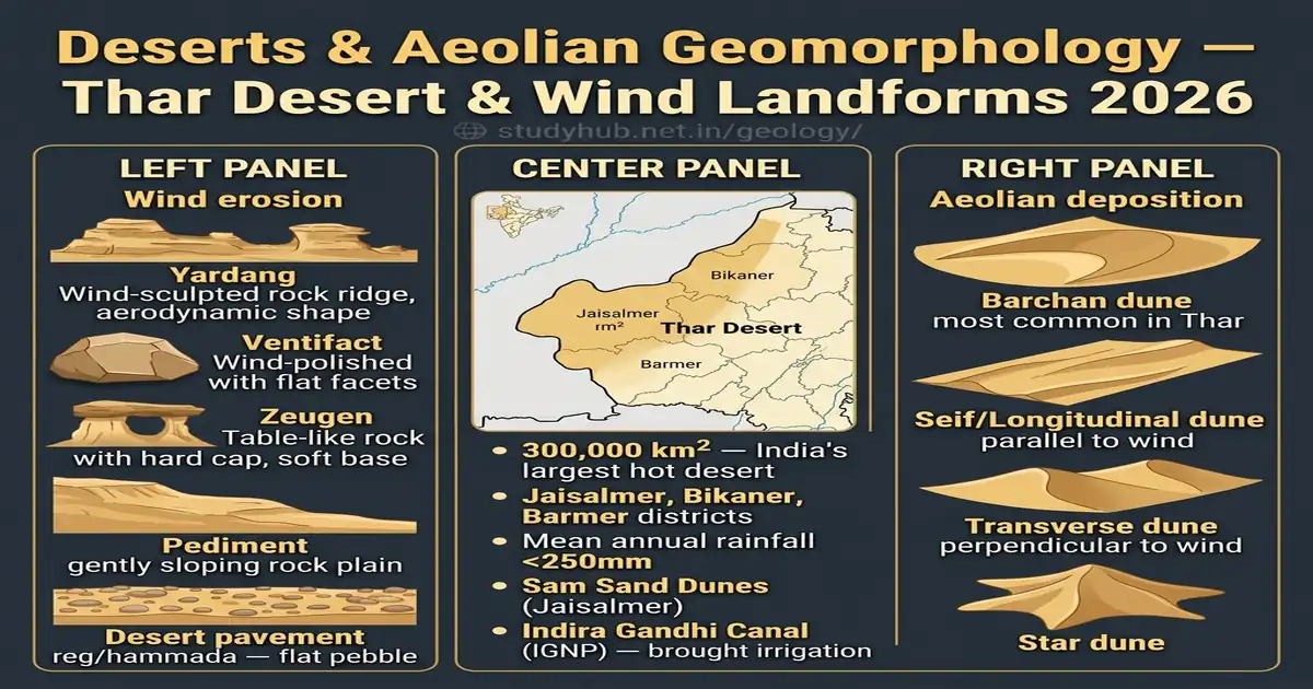 Deserts Aeolian Geomorphology Thar Desert India Wind Landforms Barchan Dune UPSC 2026