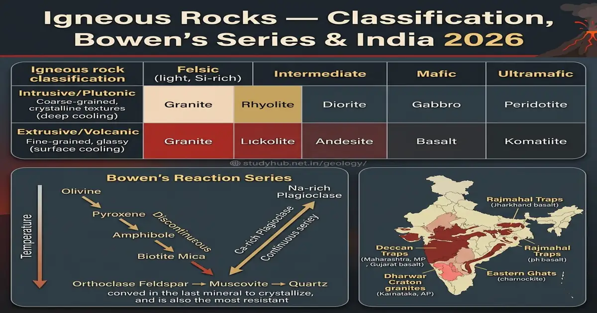 Igneous Rocks Classification Bowens Reaction Series India Granite Basalt Gabbro UPSC 2026