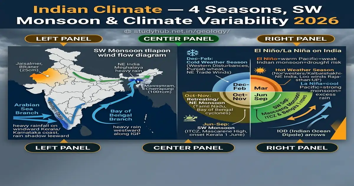 Indian Climate Monsoon System 4 Seasons El Nino La Nina UPSC 2026