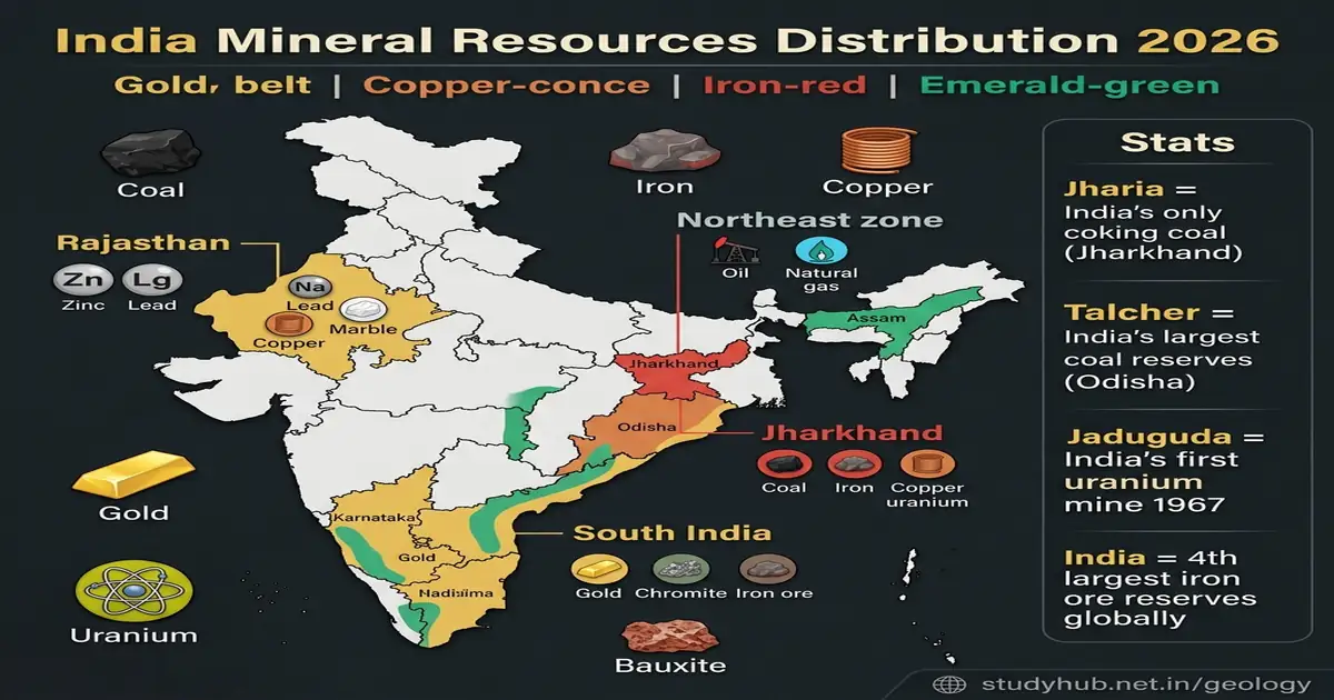 India's Mineral Resources — Distribution, Mining Belts & Economic Significance 2026 India Mineral Resources Distribution Mining Belts Iron Coal Copper Bauxite UPSC 2026