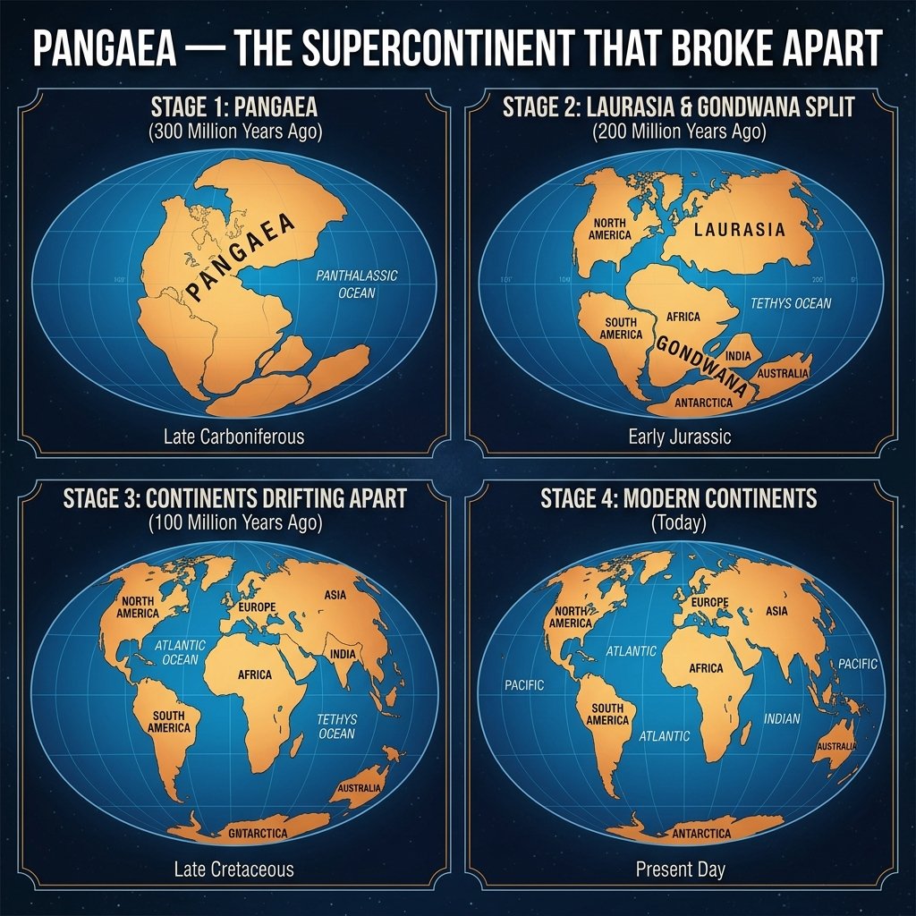 What is Pangaea? โ The Supercontinent, Its Breakup & Evidence for Continental Drift 2026 What is Pangaea - Supercontinent Breakup and Continental Drift Evidence