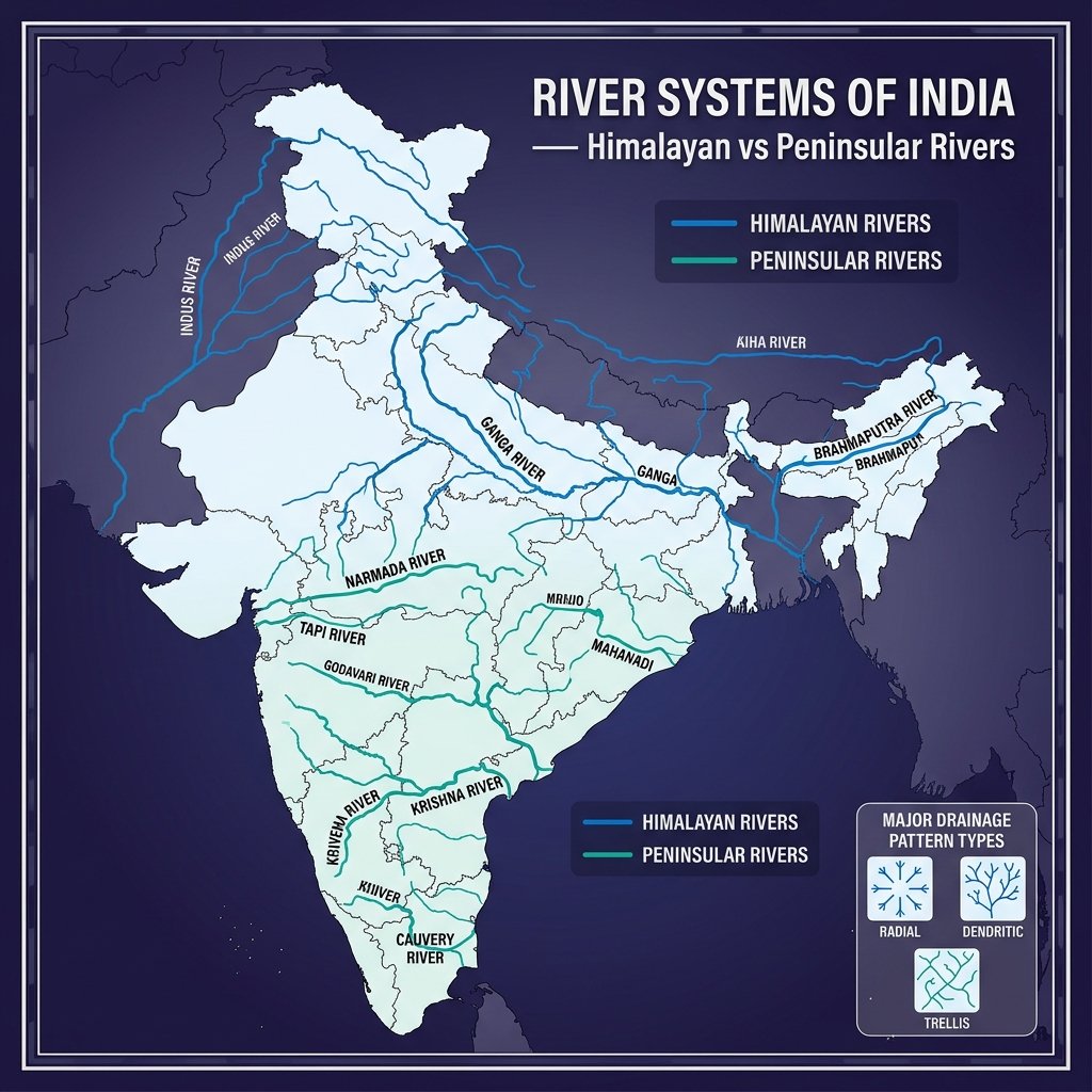 River Systems of India - Himalayan vs Peninsular Rivers and Drainage Patterns
