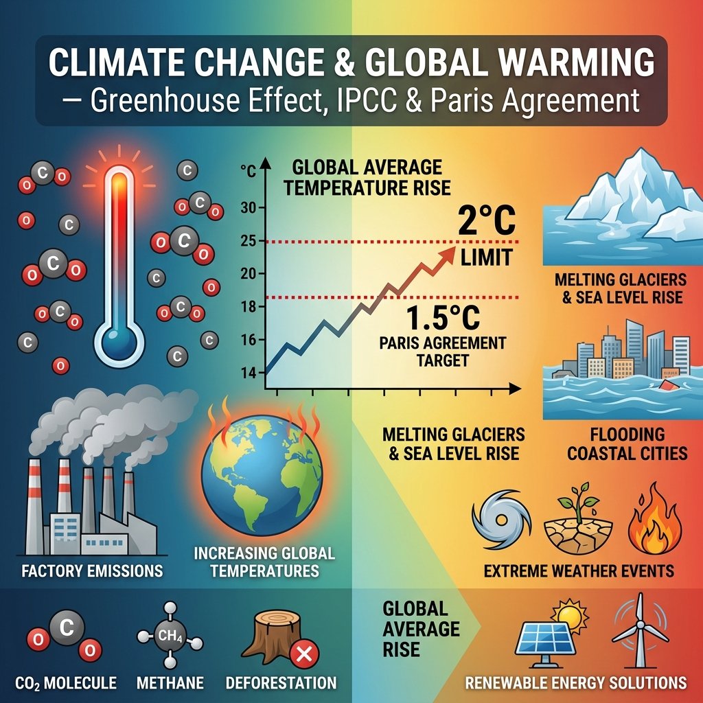 Climate Change & Global Warming β Greenhouse Effect, Carbon Cycle, IPCC & Paris Agreement 2026 Climate Change Global Warming - Greenhouse Effect Carbon Cycle IPCC Paris Agreement