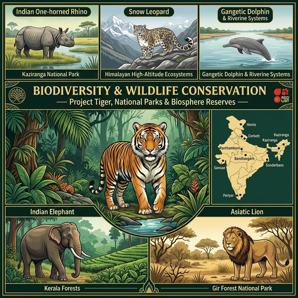 Biodiversity Wildlife Conservation India - Project Tiger National Parks Biosphere Reserves IUCN Red List