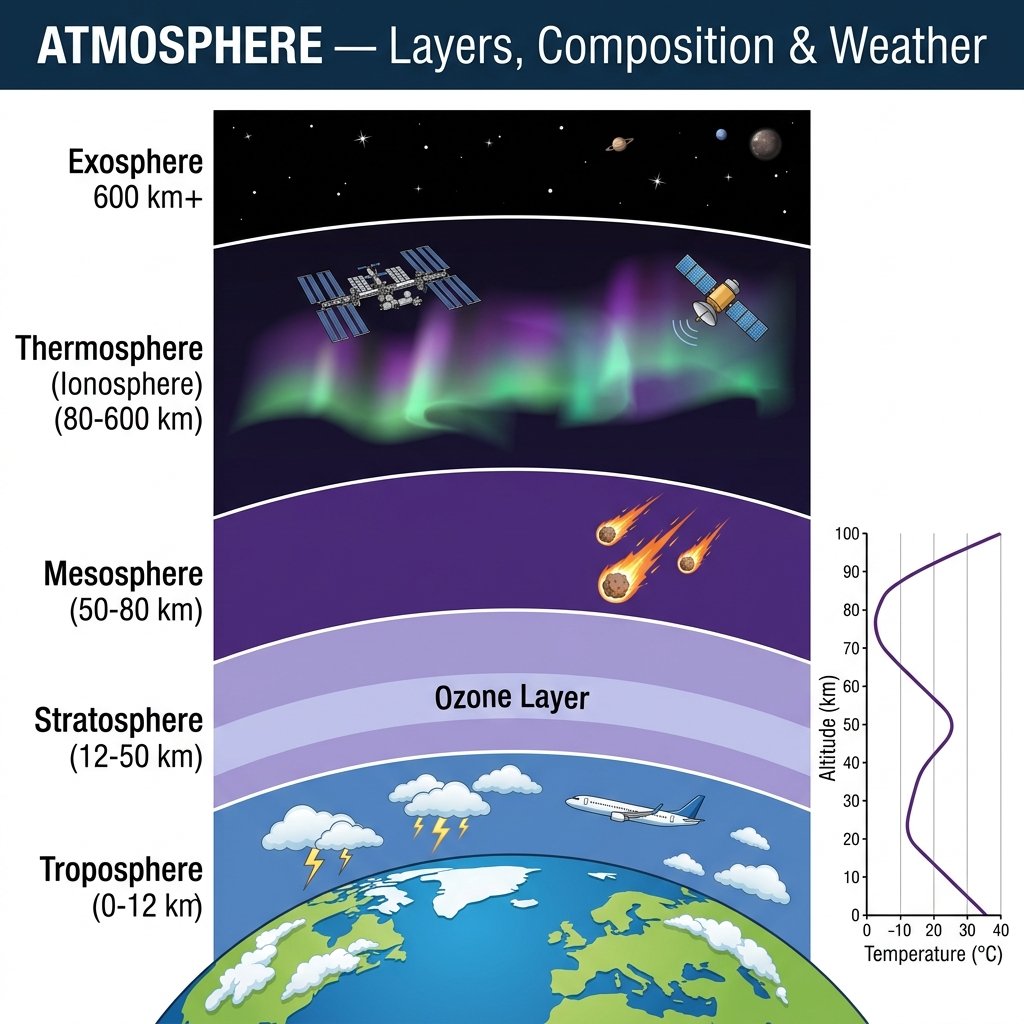 Atmosphere Structure Layers - Troposphere Stratosphere Mesosphere Thermosphere Exosphere