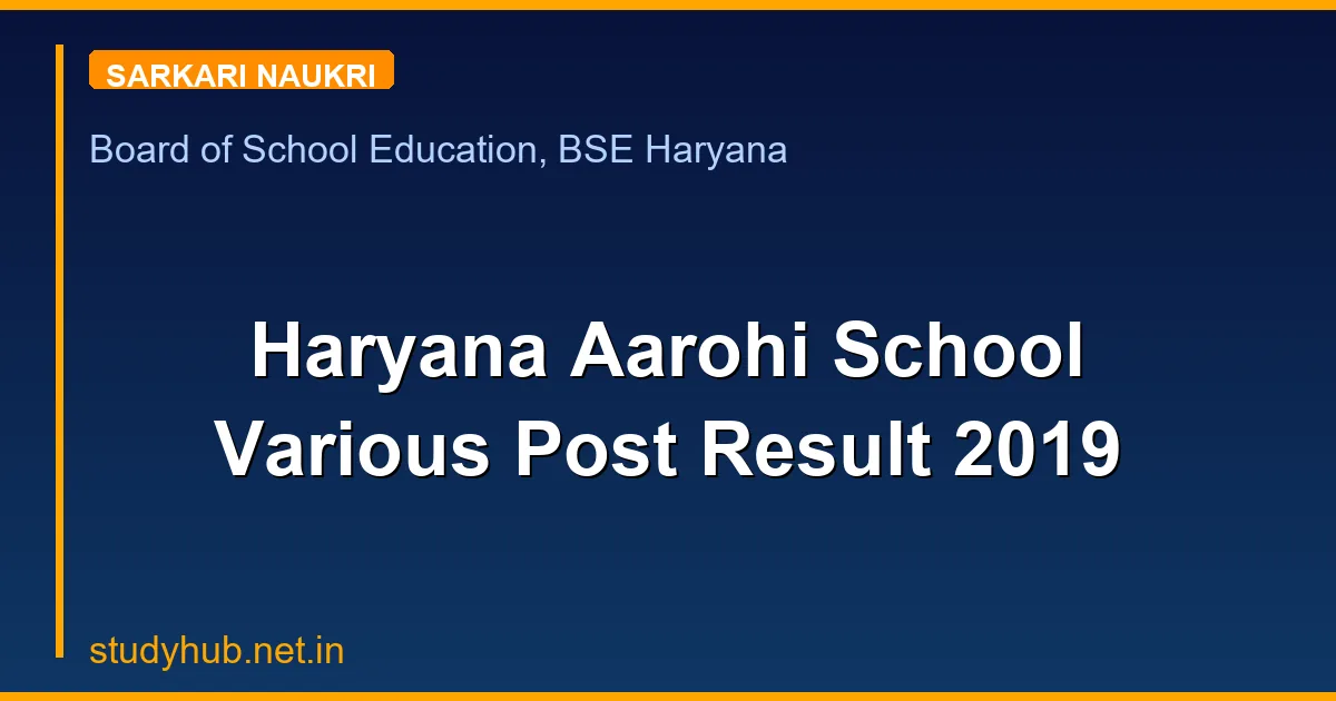 Haryana Aarohi School Various Post Result 2019