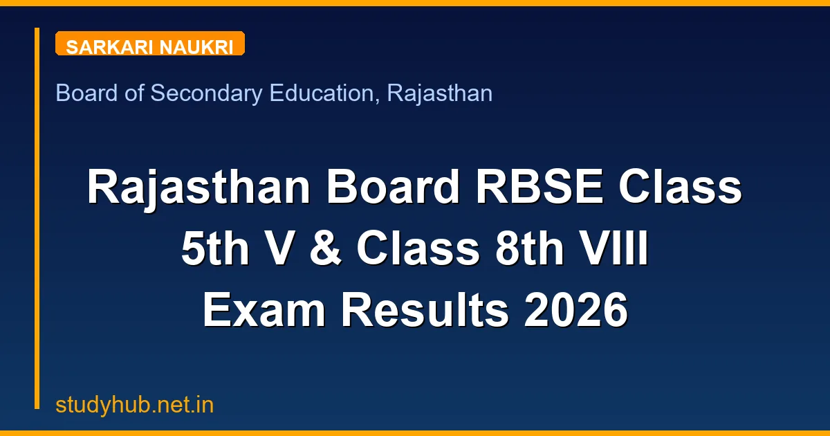 Rajasthan Board RBSE Class 5th V & Class 8th VIII Exam Results 2026