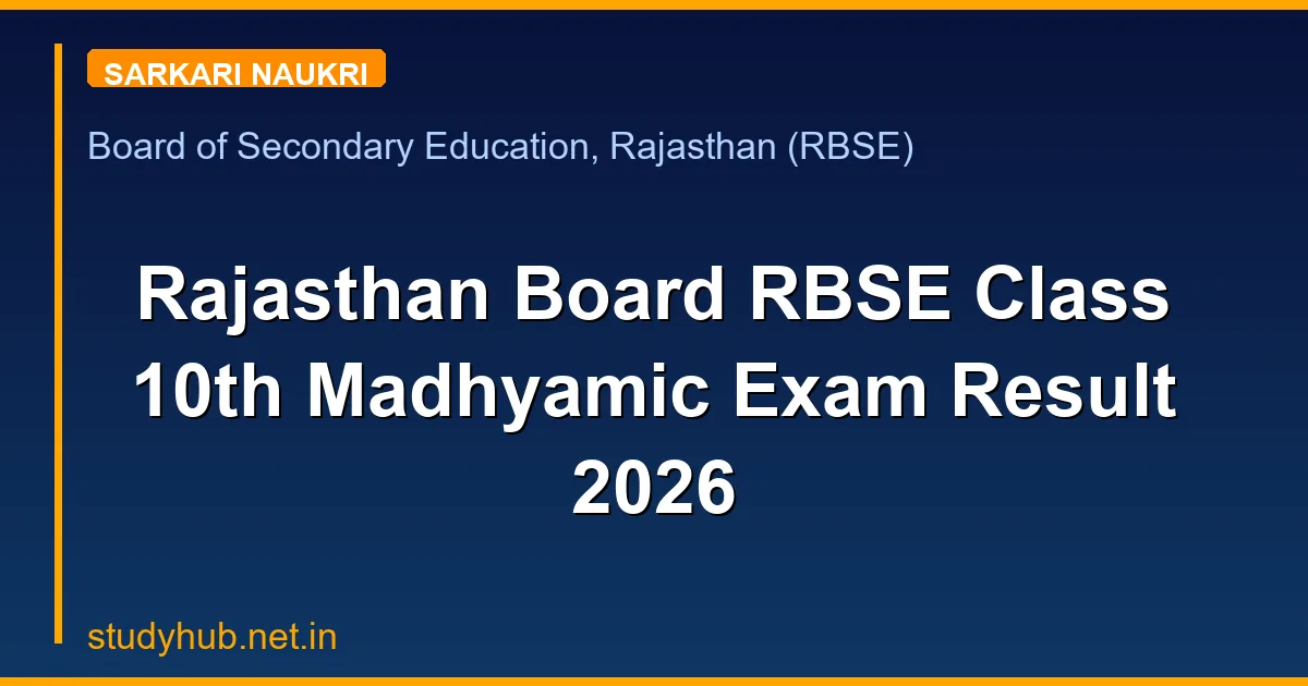 Rajasthan Board RBSE Class 10th Madhyamic Exam Result 2026