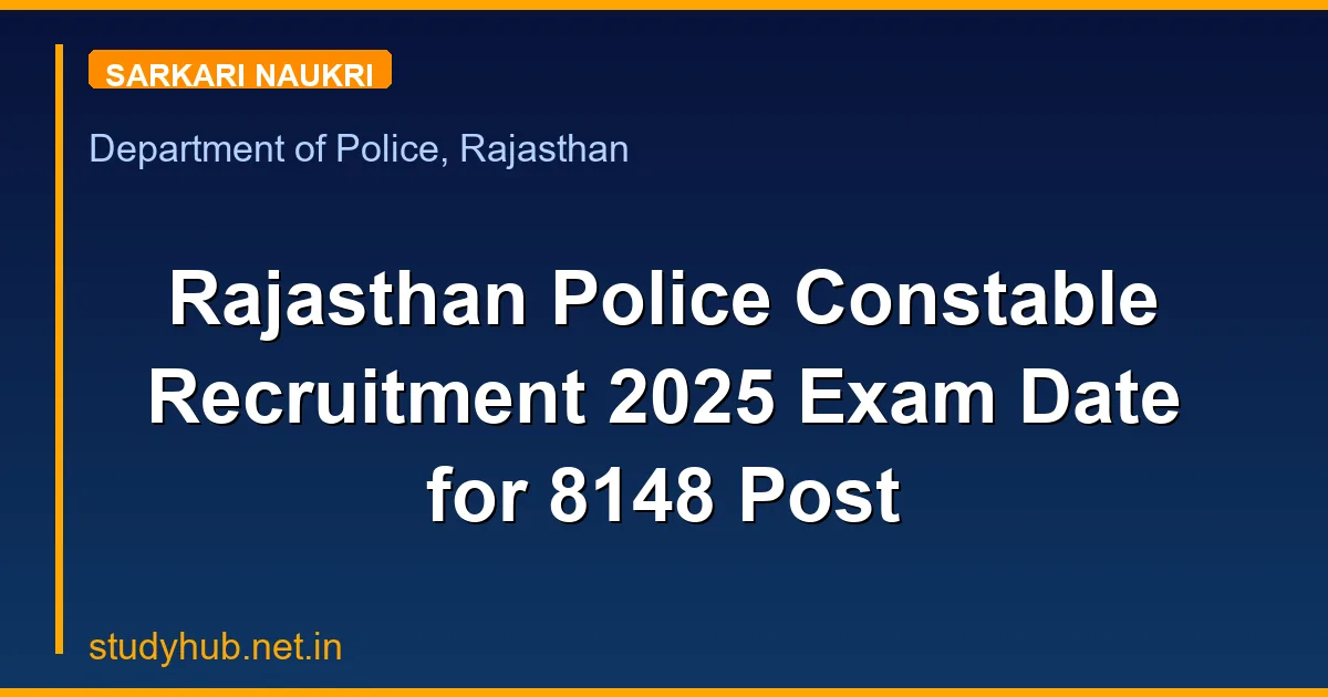 Rajasthan Police Constable Recruitment 2025 Exam Date for 8148 Post