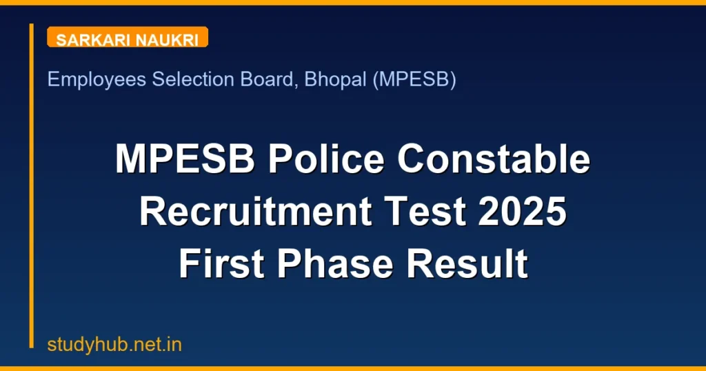 MPESB Police Constable Recruitment Test 2025 First Phase Result