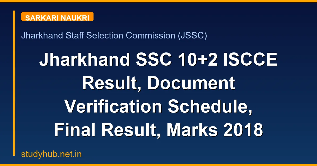 Jharkhand SSC 10+2 ISCCE Result, Document Verification Schedule, Final Result, Marks 2018